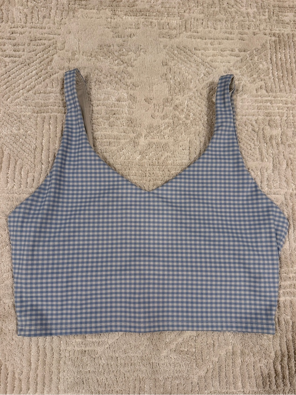 Glyder Blue & White Gingham V-Neck Sports Bra Tank Size Medium